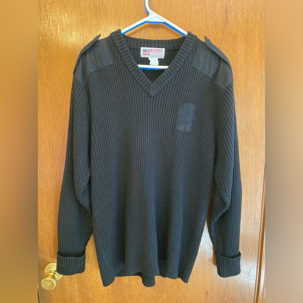 V NECK UNIFORM COMANDO TYPE SWEATER, BLACK 2XL
